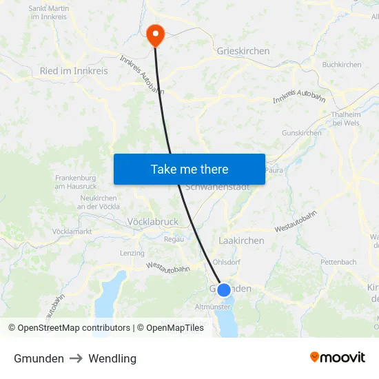 Gmunden to Wendling map