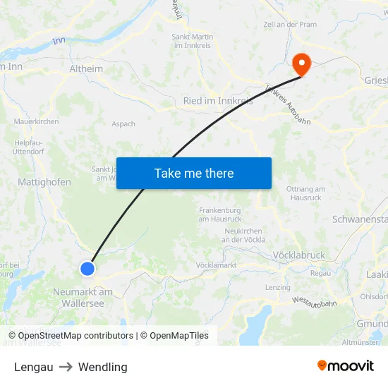 Lengau to Wendling map