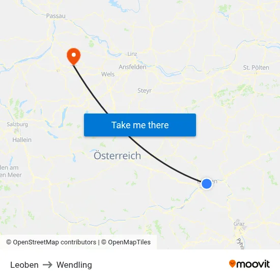 Leoben to Wendling map