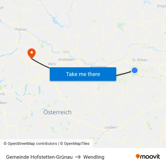 Gemeinde Hofstetten-Grünau to Wendling map