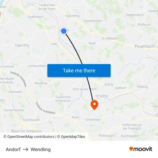 Andorf to Wendling map