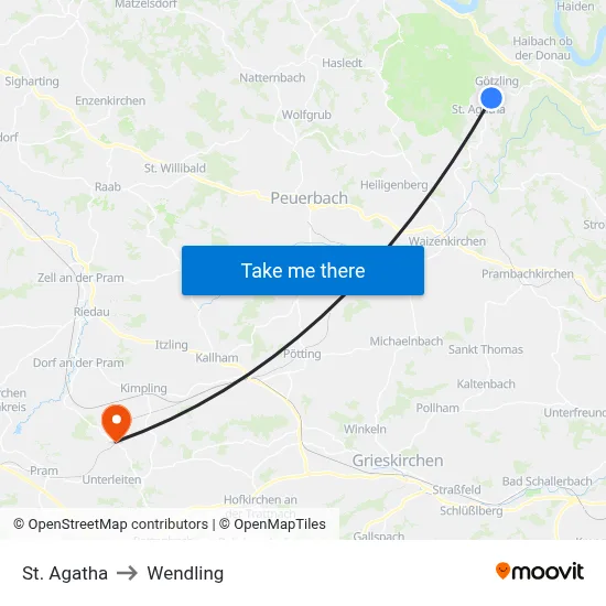 St. Agatha to Wendling map