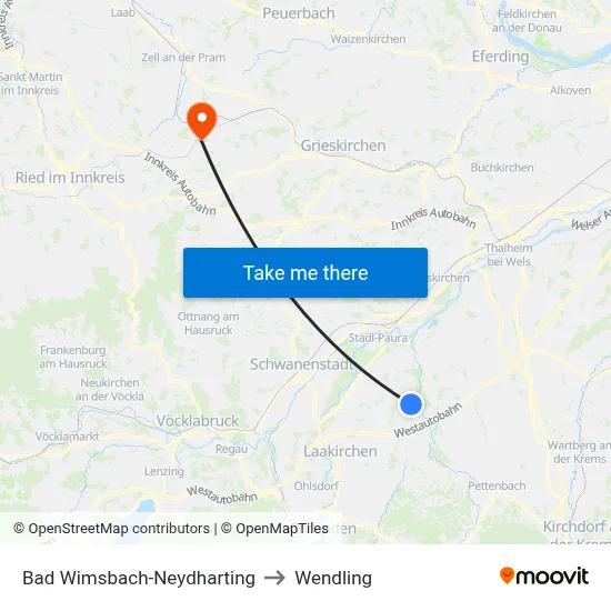Bad Wimsbach-Neydharting to Wendling map