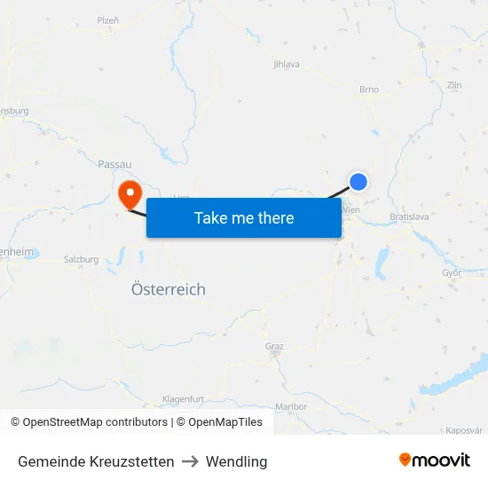 Gemeinde Kreuzstetten to Wendling map