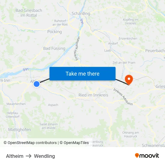 Altheim to Wendling map