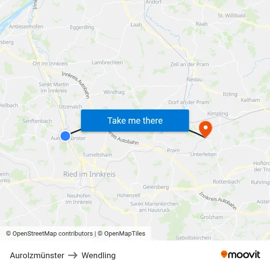 Aurolzmünster to Wendling map