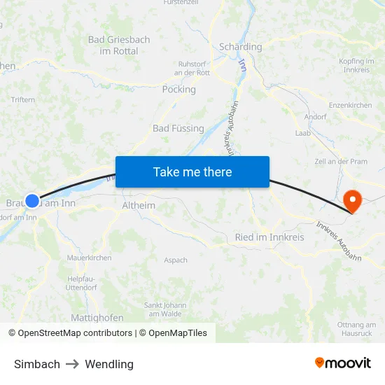 Simbach to Wendling map