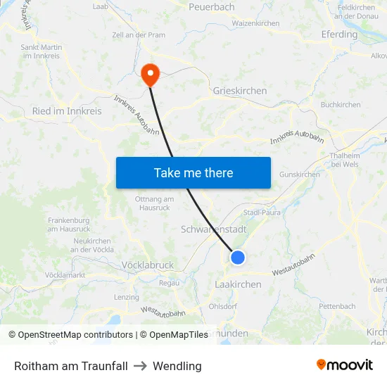Roitham am Traunfall to Wendling map