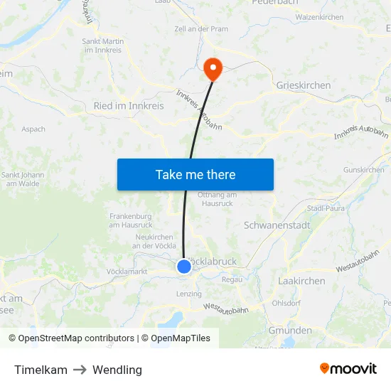 Timelkam to Wendling map