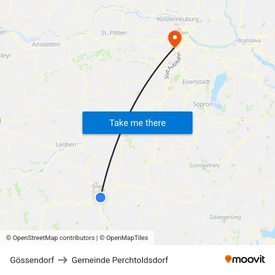 Gössendorf to Gemeinde Perchtoldsdorf map