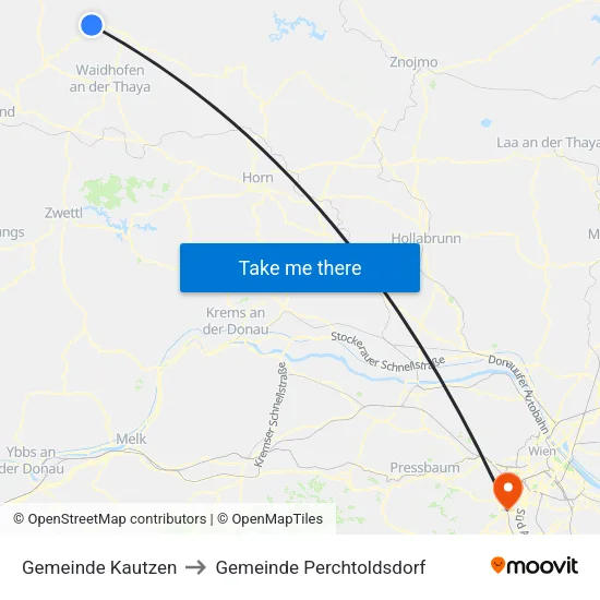 Gemeinde Kautzen to Gemeinde Perchtoldsdorf map