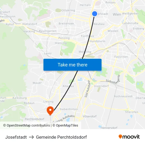 Josefstadt to Gemeinde Perchtoldsdorf map