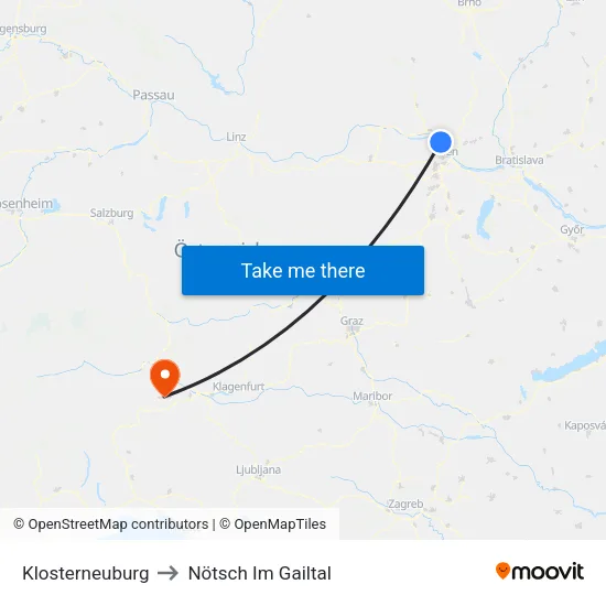 Klosterneuburg to Nötsch Im Gailtal map