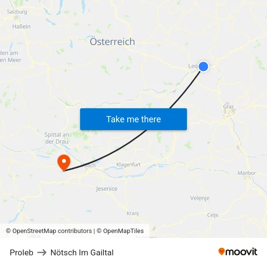 Proleb to Nötsch Im Gailtal map