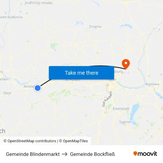 Gemeinde Blindenmarkt to Gemeinde Bockfließ map