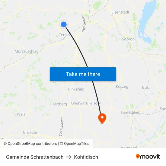 Gemeinde Schrattenbach to Kohfidisch map