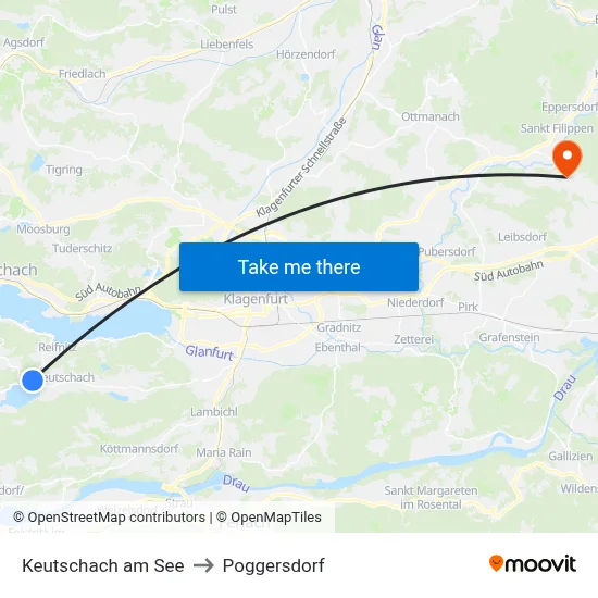 Keutschach am See to Poggersdorf map
