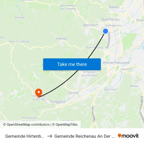 Gemeinde Hirtenberg to Gemeinde Reichenau An Der Rax map
