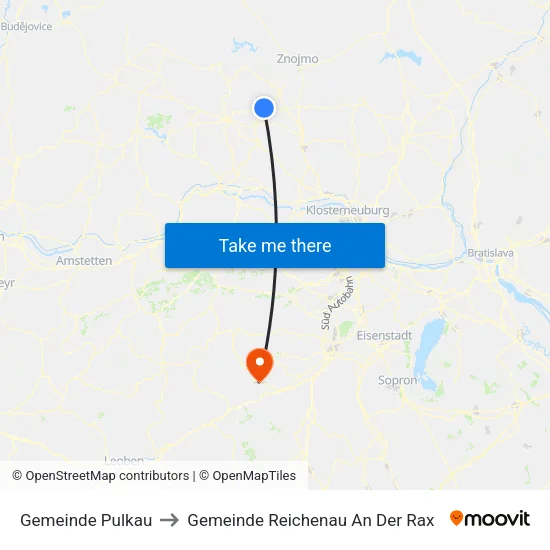 Gemeinde Pulkau to Gemeinde Reichenau An Der Rax map
