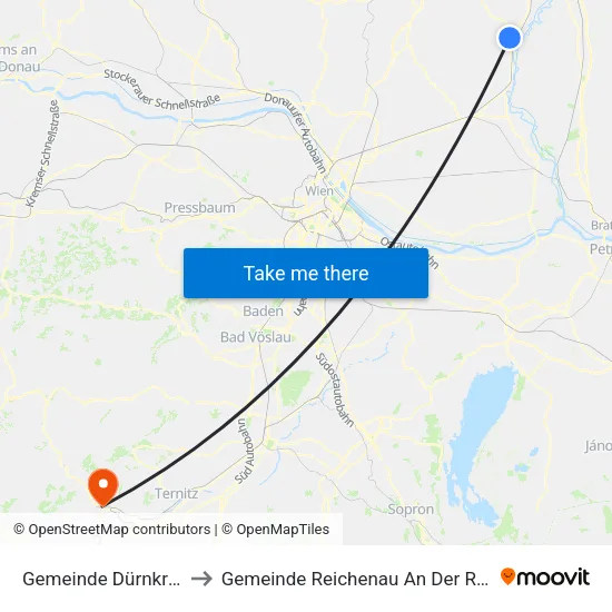 Gemeinde Dürnkrut to Gemeinde Reichenau An Der Rax map
