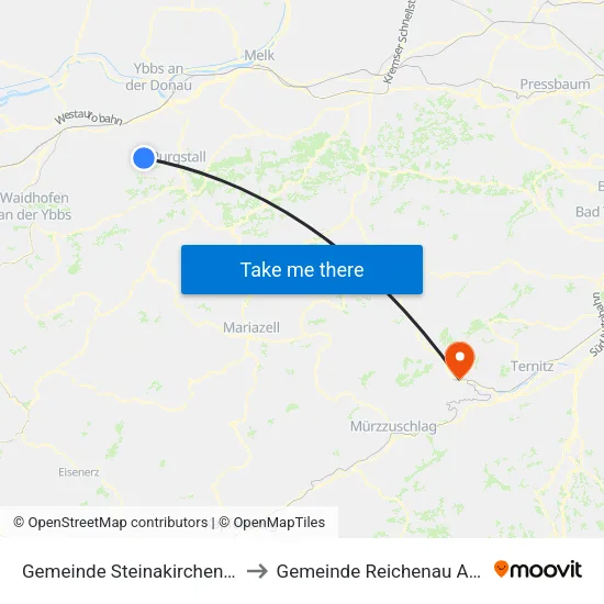 Gemeinde Steinakirchen am Forst to Gemeinde Reichenau An Der Rax map