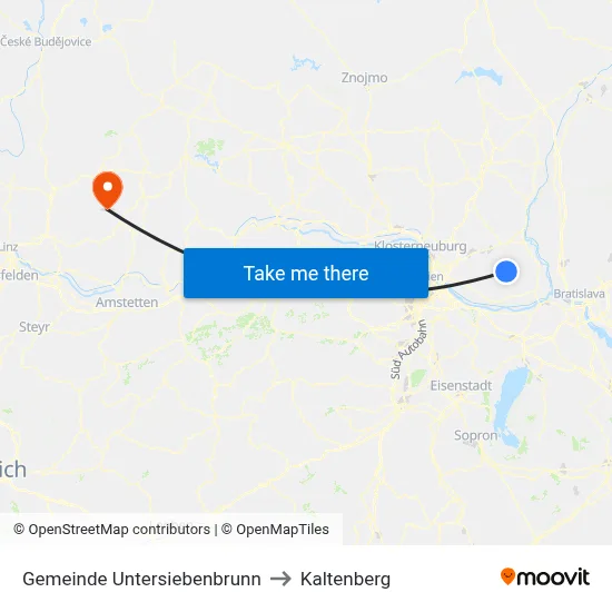 Gemeinde Untersiebenbrunn to Kaltenberg map