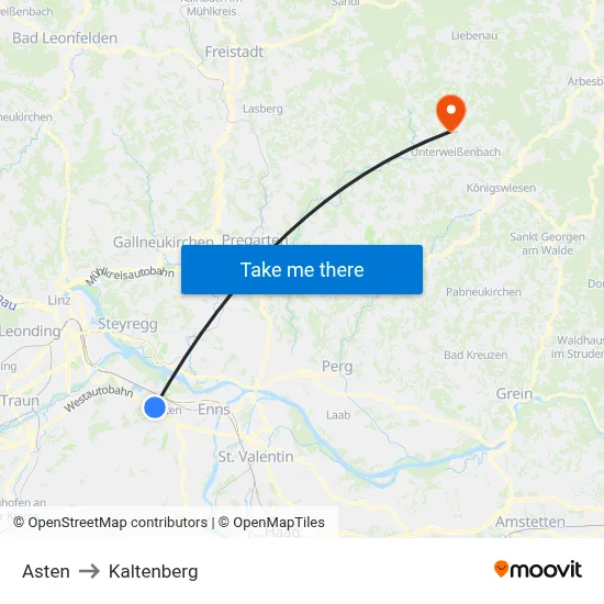 Asten to Kaltenberg map