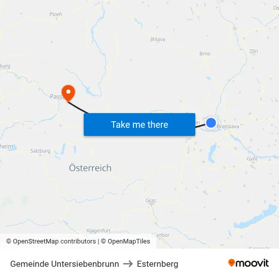 Gemeinde Untersiebenbrunn to Esternberg map
