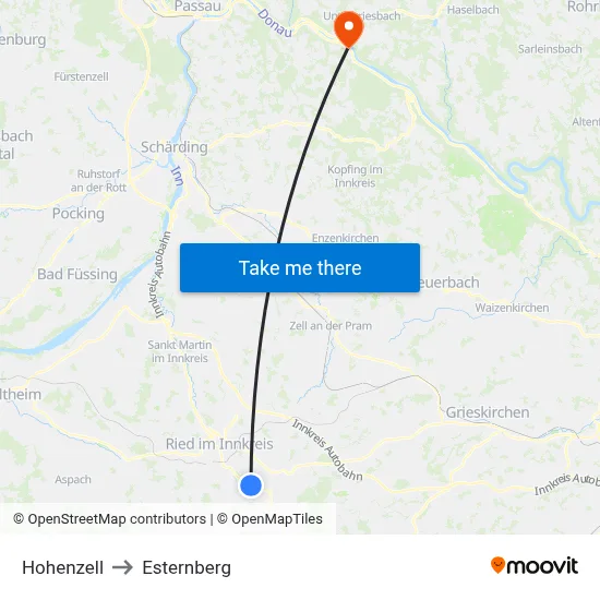 Hohenzell to Esternberg map
