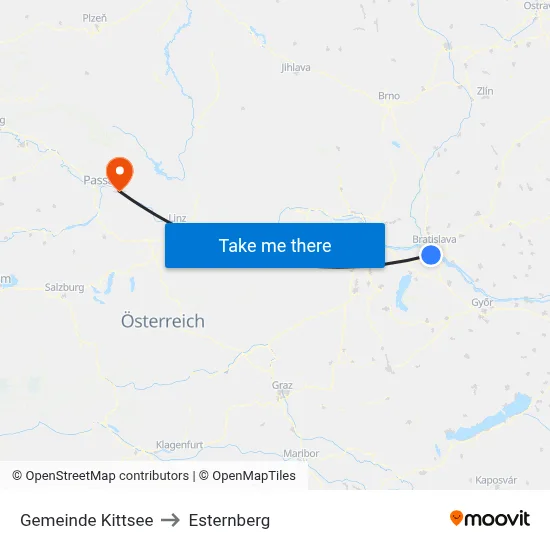 Gemeinde Kittsee to Esternberg map