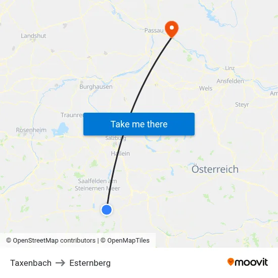Taxenbach to Esternberg map
