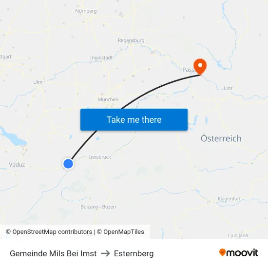 Gemeinde Mils Bei Imst to Esternberg map