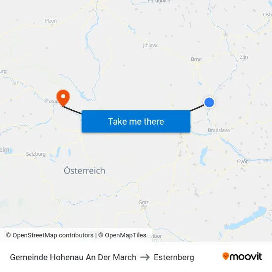 Gemeinde Hohenau An Der March to Esternberg map