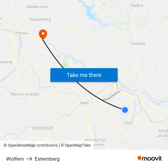 Wolfern to Esternberg map