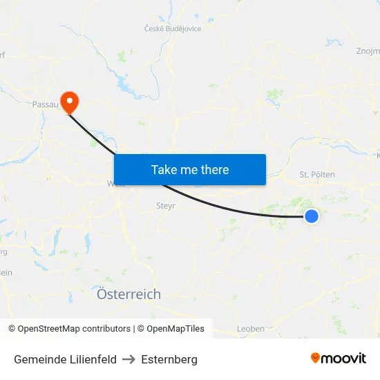 Gemeinde Lilienfeld to Esternberg map