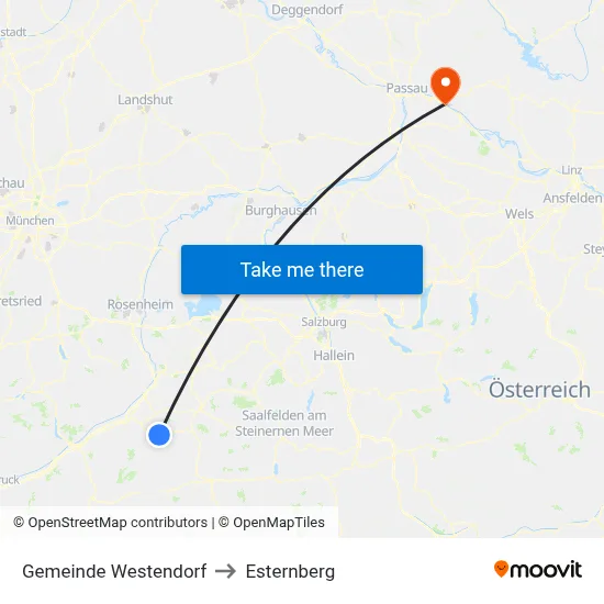 Gemeinde Westendorf to Esternberg map
