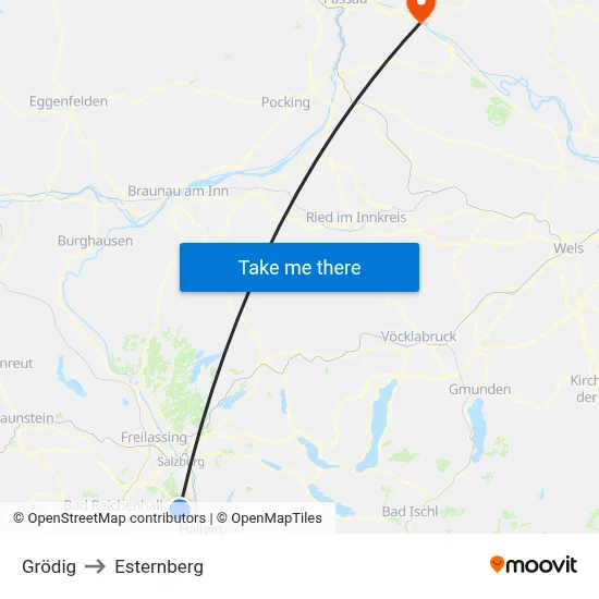Grödig to Esternberg map