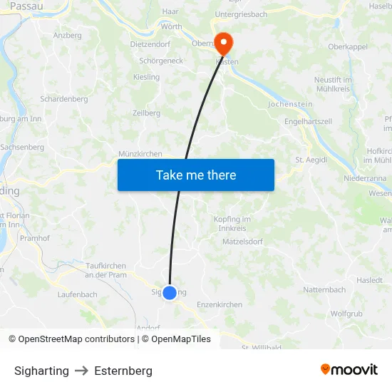 Sigharting to Esternberg map