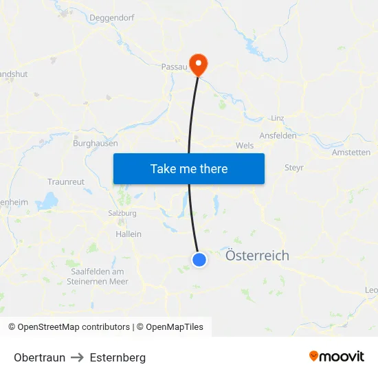 Obertraun to Esternberg map