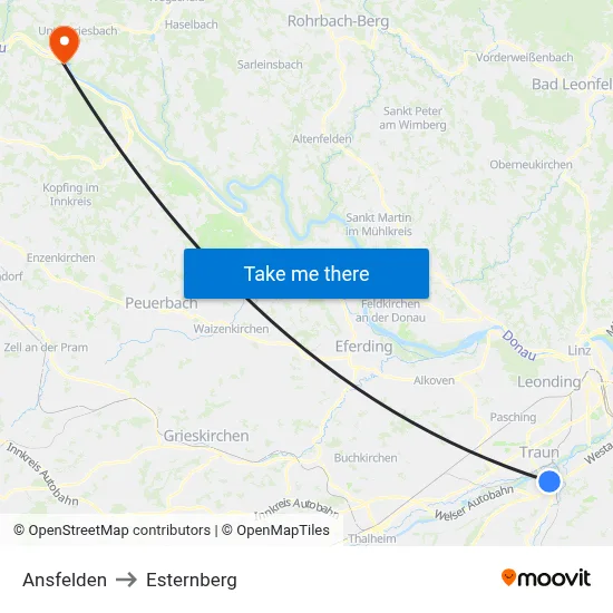 Ansfelden to Esternberg map