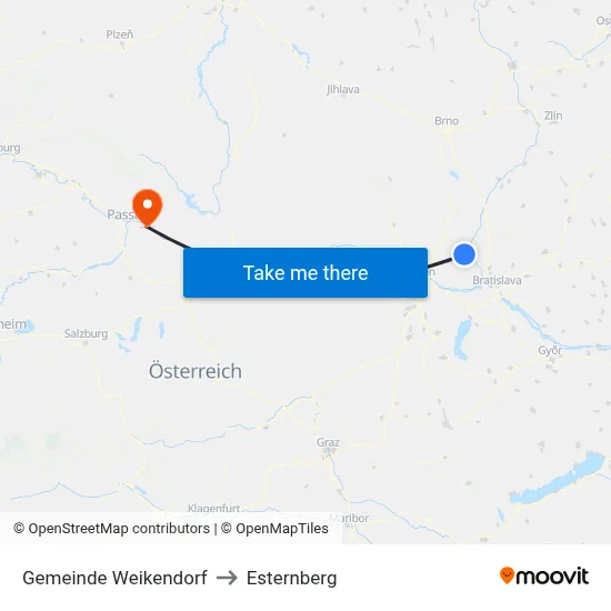 Gemeinde Weikendorf to Esternberg map