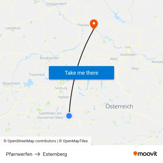 Pfarrwerfen to Esternberg map