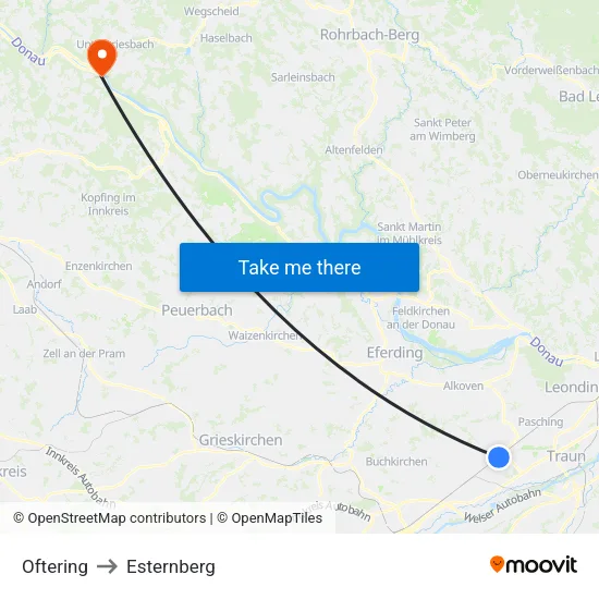 Oftering to Esternberg map