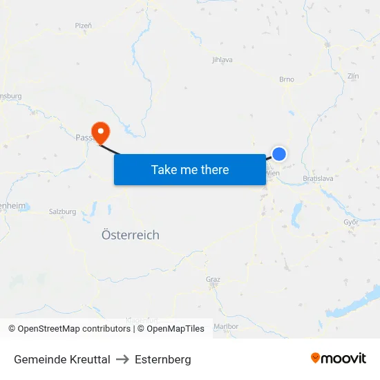 Gemeinde Kreuttal to Esternberg map
