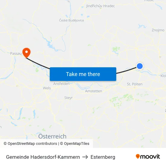 Gemeinde Hadersdorf-Kammern to Esternberg map