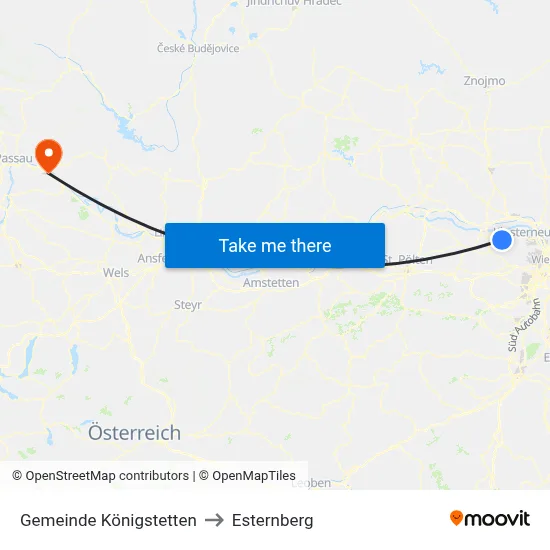 Gemeinde Königstetten to Esternberg map