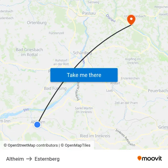 Altheim to Esternberg map