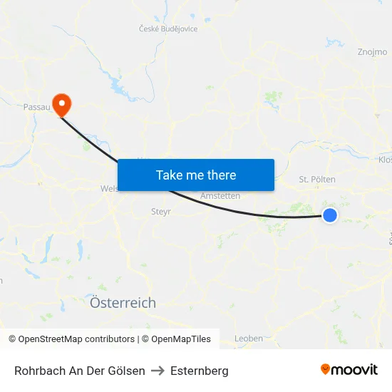 Rohrbach An Der Gölsen to Esternberg map