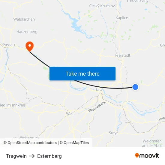 Tragwein to Esternberg map