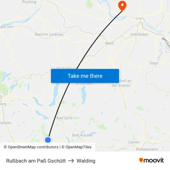Rußbach am Paß Gschütt to Walding map